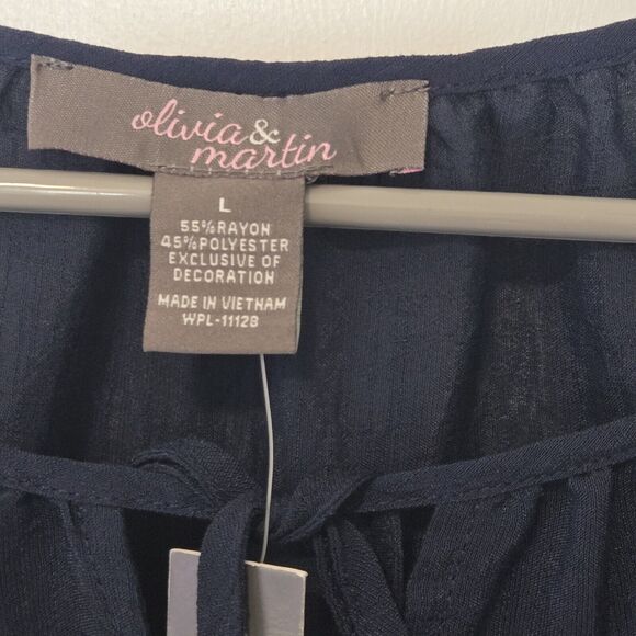 Olivia Martin Blue Boho Flowy Embroidered Sleeves Keyhole Semi Sheer Top Large - Picture 4 of 5